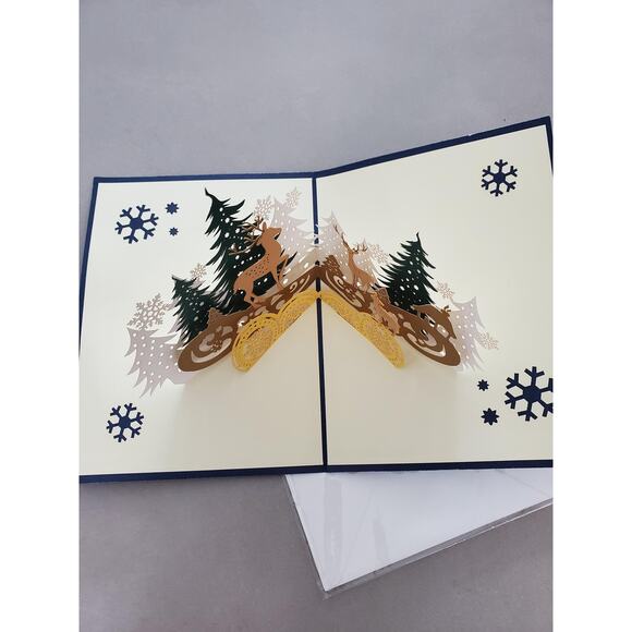 Bundle of 5 Unique 3D Popup Christmas Trees With Reindeers Greeting Cards - Picture 2 of 4